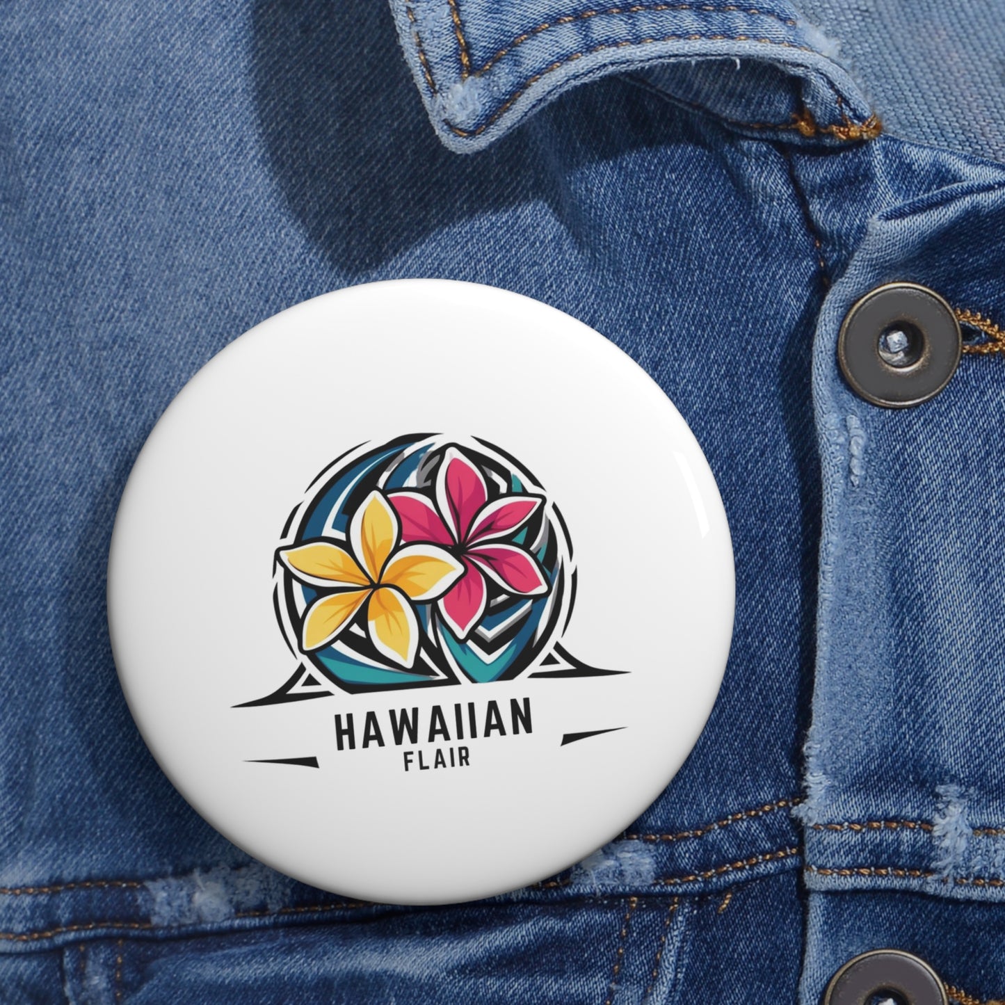 Custom Hawaiian Flair Pin Buttons - Tropical Flower Design - Hawaiian Flair