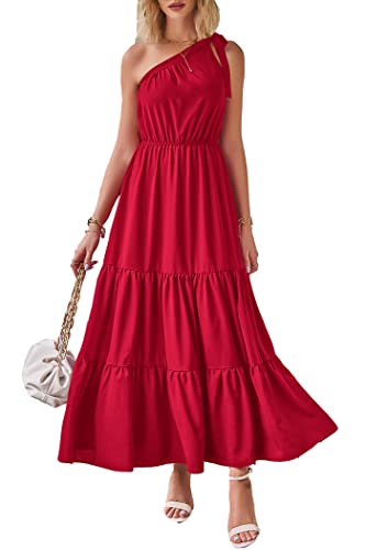 PRETTYGARDEN Women's Summer Floral Maxi Dress Knot One Shoulder Sleeveless Ruffle Flowy Boho Beach Wedding Guest Dresses - Hawaiian Flair