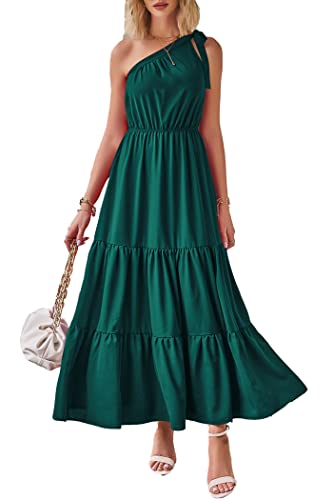 PRETTYGARDEN Women's Summer Floral Maxi Dress Knot One Shoulder Sleeveless Ruffle Flowy Boho Beach Wedding Guest Dresses - Hawaiian Flair