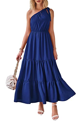 PRETTYGARDEN Women's Summer Floral Maxi Dress Knot One Shoulder Sleeveless Ruffle Flowy Boho Beach Wedding Guest Dresses - Hawaiian Flair