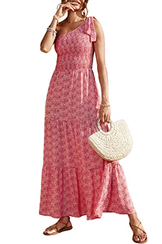 PRETTYGARDEN Women's Summer Floral Maxi Dress Knot One Shoulder Sleeveless Ruffle Flowy Boho Beach Wedding Guest Dresses - Hawaiian Flair