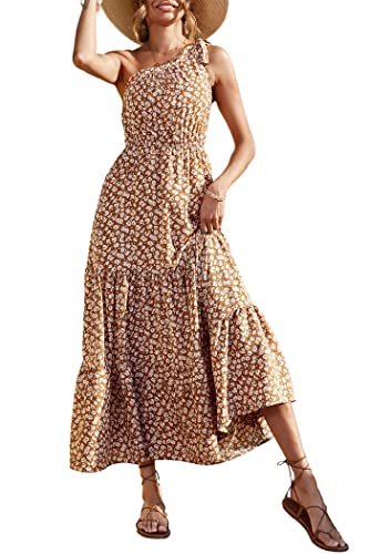 PRETTYGARDEN Women's Summer Floral Maxi Dress Knot One Shoulder Sleeveless Ruffle Flowy Boho Beach Wedding Guest Dresses - Hawaiian Flair