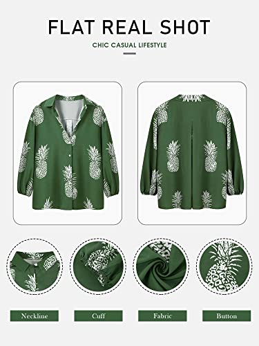 ZXZY Women Pineapple Printed Lapel Collar Half Sleeves Buttons Down Blouse Shirt - Hawaiian Flair