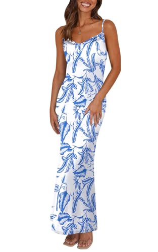 PRETTYGARDEN Women's 2025 Summer Floral Spaghetti Strap Maxi Dress Stretch Sexy Bodycon Dress Backless Slip Long Dresses - Hawaiian Flair