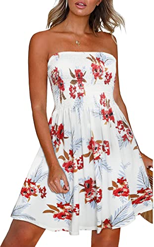 CHICGAL Summer Dresses for Women Beach Cover Ups Strapless Boho Floral Print Sundress - Hawaiian Flair