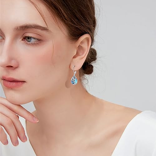 Moonstone Earrings 925 Sterling Silver Flower Teardrop Leverback Dangle Earrings Jewelry Gifts for Women Girls - Hawaiian Flair