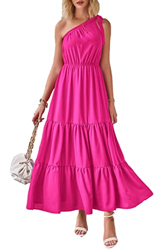 PRETTYGARDEN Women's Summer Floral Maxi Dress Knot One Shoulder Sleeveless Ruffle Flowy Boho Beach Wedding Guest Dresses - Hawaiian Flair