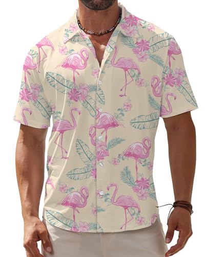 BOJIN Men's Hawaiian Wrinkle Free Short Sleeve Button Down Tropical Floral Beach Vacation Shirt - Hawaiian Flair