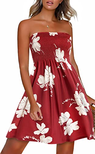 CHICGAL Summer Dresses for Women Beach Cover Ups Strapless Boho Floral Print Sundress - Hawaiian Flair