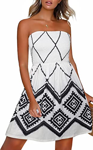 CHICGAL Summer Dresses for Women Beach Cover Ups Strapless Boho Floral Print Sundress - Hawaiian Flair
