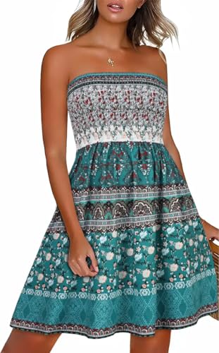 CHICGAL Summer Dresses for Women Beach Cover Ups Strapless Boho Floral Print Sundress - Hawaiian Flair