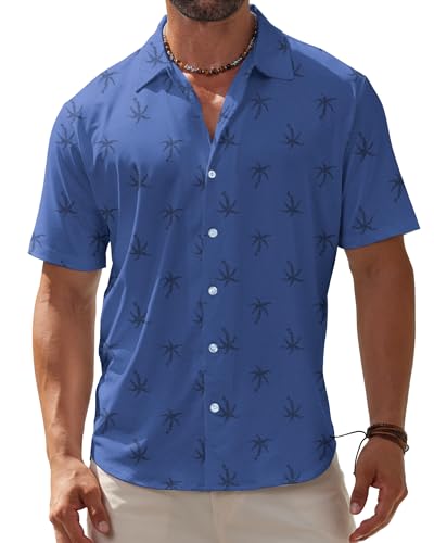 BOJIN Men's Hawaiian Wrinkle Free Short Sleeve Button Down Tropical Floral Beach Vacation Shirt - Hawaiian Flair