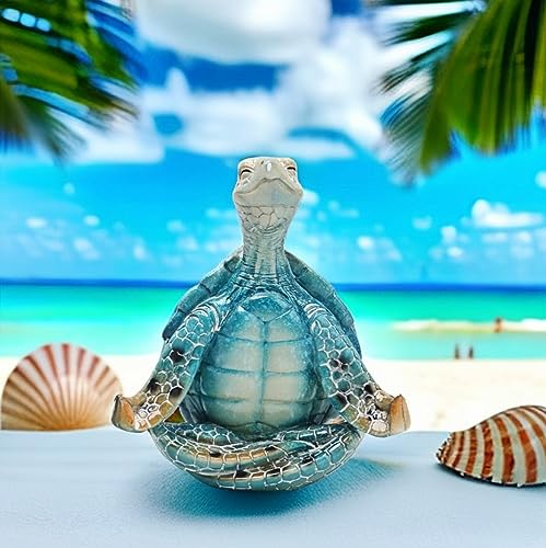 VVGIFTS Sea Turtle Meditation Yoga Decor, Garden Figurine Sea Turtle Meditating Coastal Beach Decorations, Zen Yoga Resin Statue for Home Office Decorations (Put The Palm Separate) - Hawaiian Flair