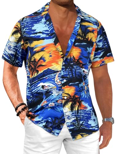Comdecevis Men's Hawaiian Floral Shirts Short Sleeve Button Down Tropical Summer Beach Shirts - Hawaiian Flair