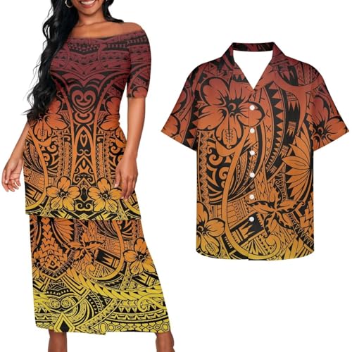 Samoa Couple Outfit Puletasi Samoa Dress Polynesian Shirts for Men Puletasi Samoan Traditional Dress Hawaiian - Hawaiian Flair