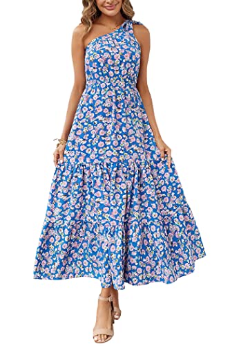 PRETTYGARDEN Women's Summer Floral Maxi Dress Knot One Shoulder Sleeveless Ruffle Flowy Boho Beach Wedding Guest Dresses - Hawaiian Flair