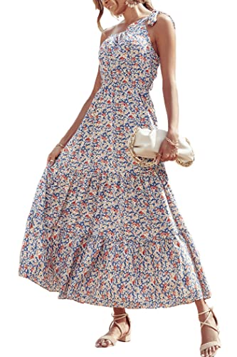 PRETTYGARDEN Women's Summer Floral Maxi Dress Knot One Shoulder Sleeveless Ruffle Flowy Boho Beach Wedding Guest Dresses - Hawaiian Flair