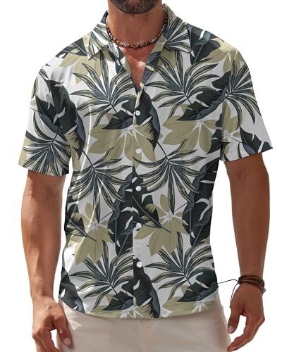 BOJIN Men's Hawaiian Wrinkle Free Short Sleeve Button Down Tropical Floral Beach Vacation Shirt - Hawaiian Flair