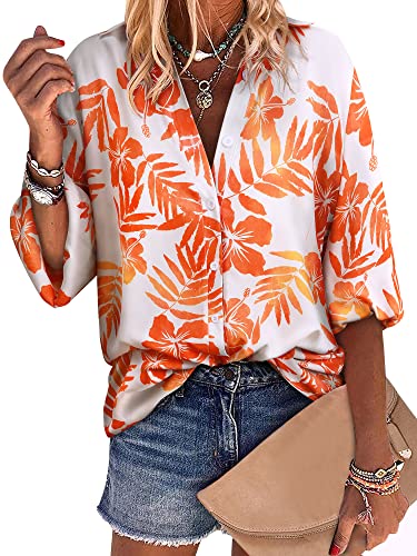 ZXZY Women Pineapple Printed Lapel Collar Half Sleeves Buttons Down Blouse Shirt - Hawaiian Flair