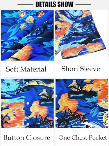 Comdecevis Men's Hawaiian Floral Shirts Short Sleeve Button Down Tropical Summer Beach Shirts - Hawaiian Flair