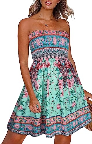 CHICGAL Summer Dresses for Women Beach Cover Ups Strapless Boho Floral Print Sundress - Hawaiian Flair