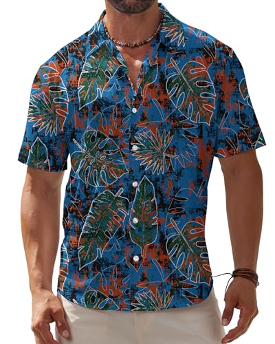 BOJIN Men's Hawaiian Wrinkle Free Short Sleeve Button Down Tropical Floral Beach Vacation Shirt - Hawaiian Flair