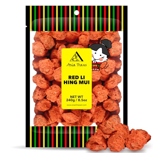 Asia Trans Seeded Red Li Hing Mui Crack Seed Plums - Hawaiian Favorite - Sweet, Sour, & Salty Dried Asian Plum - Hawaiian Flair