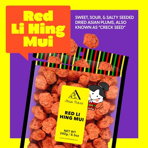 Asia Trans Seeded Red Li Hing Mui Crack Seed Plums - Hawaiian Favorite - Sweet, Sour, & Salty Dried Asian Plum - Hawaiian Flair