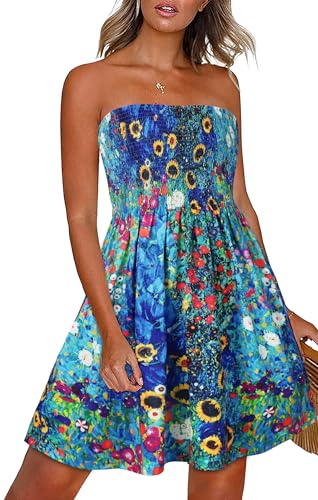 CHICGAL Summer Dresses for Women Beach Cover Ups Strapless Boho Floral Print Sundress - Hawaiian Flair