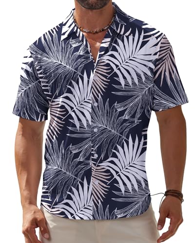 BOJIN Men's Hawaiian Wrinkle Free Short Sleeve Button Down Tropical Floral Beach Vacation Shirt - Hawaiian Flair