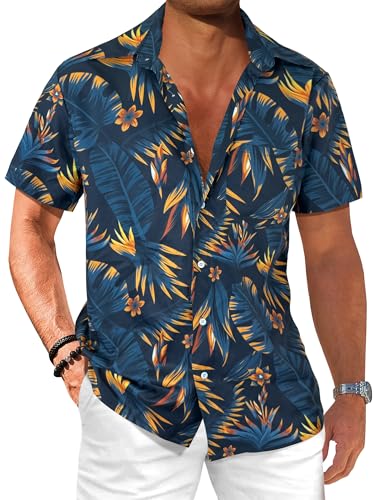 Comdecevis Men's Hawaiian Floral Shirts Short Sleeve Button Down Tropical Summer Beach Shirts - Hawaiian Flair