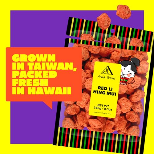 Asia Trans Seeded Red Li Hing Mui Crack Seed Plums - Hawaiian Favorite - Sweet, Sour, & Salty Dried Asian Plum - Hawaiian Flair