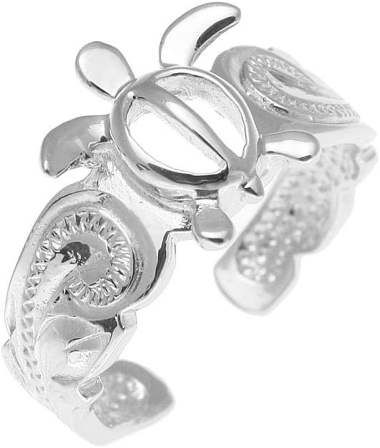 Arthur's Jewelry 925 sterling silver rhodium plated Hawaiian honu sea turtle scroll cut out scalloped edge toe ring - Hawaiian Flair