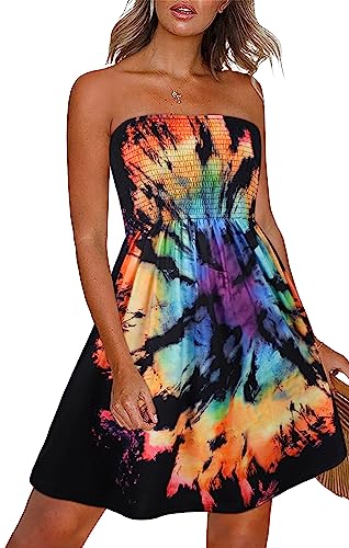 CHICGAL Summer Dresses for Women Beach Cover Ups Strapless Boho Floral Print Sundress - Hawaiian Flair
