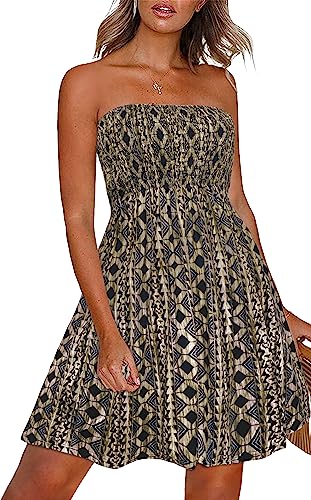 CHICGAL Summer Dresses for Women Beach Cover Ups Strapless Boho Floral Print Sundress - Hawaiian Flair