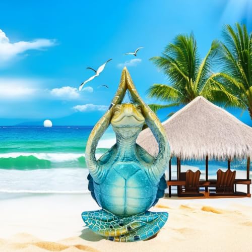 VVGIFTS Sea Turtle Meditation Yoga Decor, Garden Figurine Sea Turtle Meditating Coastal Beach Decorations, Zen Yoga Resin Statue for Home Office Decorations (Put The Palm Separate) - Hawaiian Flair