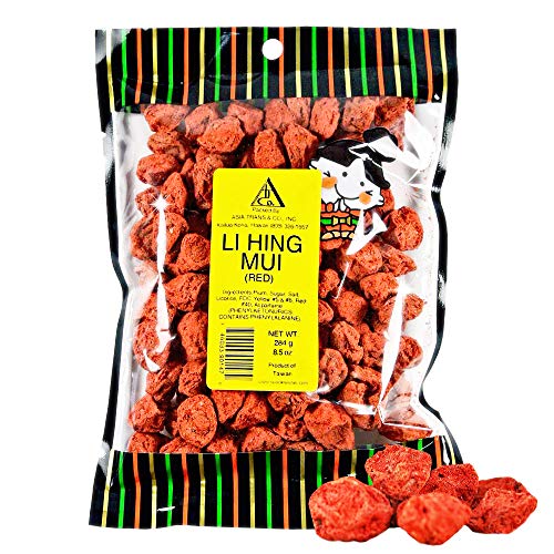 Asia Trans Seeded Red Li Hing Mui Crack Seed Plums - Hawaiian Favorite - Sweet, Sour, & Salty Dried Asian Plum - Hawaiian Flair