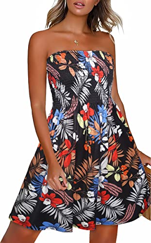 CHICGAL Summer Dresses for Women Beach Cover Ups Strapless Boho Floral Print Sundress - Hawaiian Flair