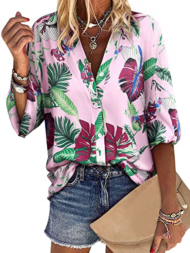 ZXZY Women Pineapple Printed Lapel Collar Half Sleeves Buttons Down Blouse Shirt - Hawaiian Flair