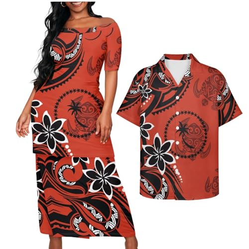 Samoa Couple Outfit Puletasi Samoa Dress Polynesian Shirts for Men Puletasi Samoan Traditional Dress Hawaiian - Hawaiian Flair