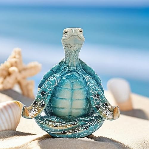 VVGIFTS Sea Turtle Meditation Yoga Decor, Garden Figurine Sea Turtle Meditating Coastal Beach Decorations, Zen Yoga Resin Statue for Home Office Decorations (Put The Palm Separate) - Hawaiian Flair