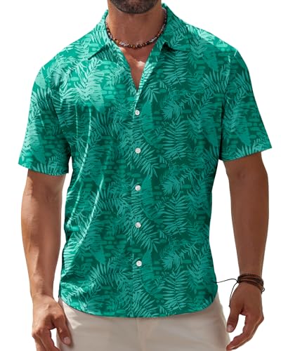 BOJIN Men's Hawaiian Wrinkle Free Short Sleeve Button Down Tropical Floral Beach Vacation Shirt - Hawaiian Flair