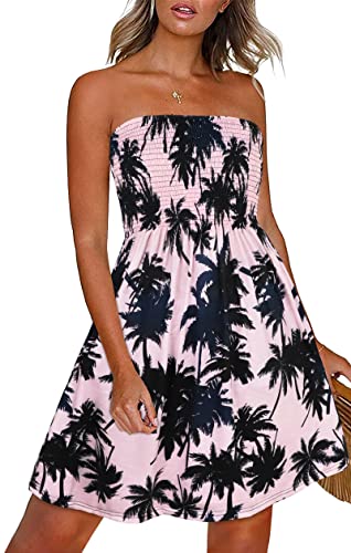 CHICGAL Summer Dresses for Women Beach Cover Ups Strapless Boho Floral Print Sundress - Hawaiian Flair