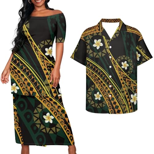 Samoa Couple Outfit Puletasi Samoa Dress Polynesian Shirts for Men Puletasi Samoan Traditional Dress Hawaiian - Hawaiian Flair