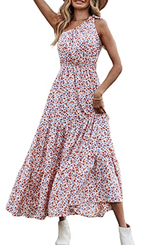 PRETTYGARDEN Women's Summer Floral Maxi Dress Knot One Shoulder Sleeveless Ruffle Flowy Boho Beach Wedding Guest Dresses - Hawaiian Flair