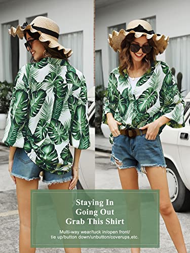 ZXZY Women Pineapple Printed Lapel Collar Half Sleeves Buttons Down Blouse Shirt - Hawaiian Flair