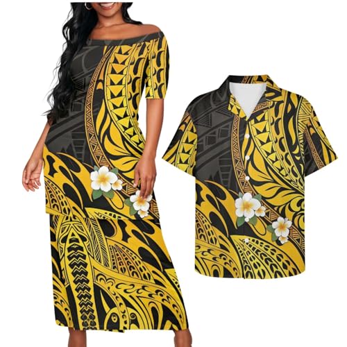 Samoa Couple Outfit Puletasi Samoa Dress Polynesian Shirts for Men Puletasi Samoan Traditional Dress Hawaiian - Hawaiian Flair