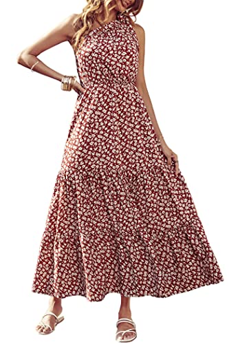 PRETTYGARDEN Women's Summer Floral Maxi Dress Knot One Shoulder Sleeveless Ruffle Flowy Boho Beach Wedding Guest Dresses - Hawaiian Flair