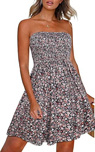 CHICGAL Summer Dresses for Women Beach Cover Ups Strapless Boho Floral Print Sundress - Hawaiian Flair