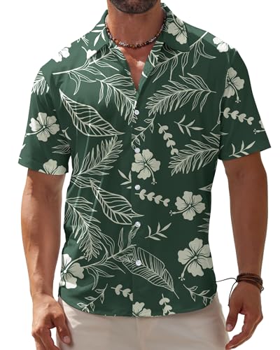 BOJIN Men's Hawaiian Wrinkle Free Short Sleeve Button Down Tropical Floral Beach Vacation Shirt - Hawaiian Flair
